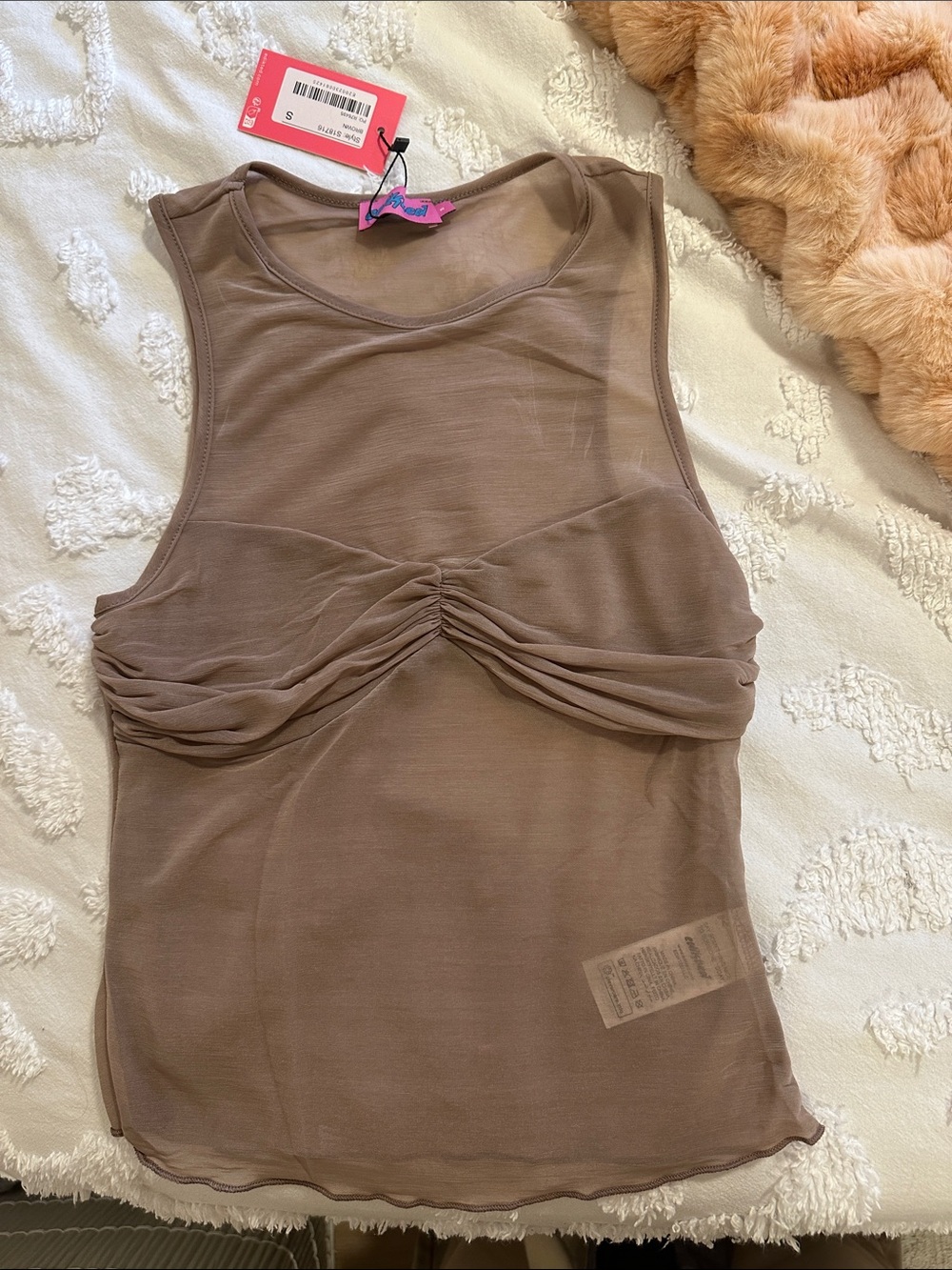 Edikted Taupe Mesh Ruched Front Tank Top NWT